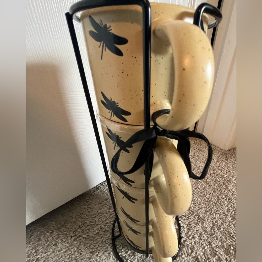 NWT Dragonfly Design Stacking Coffee Mugs with Stand - Picture 4 of 9
